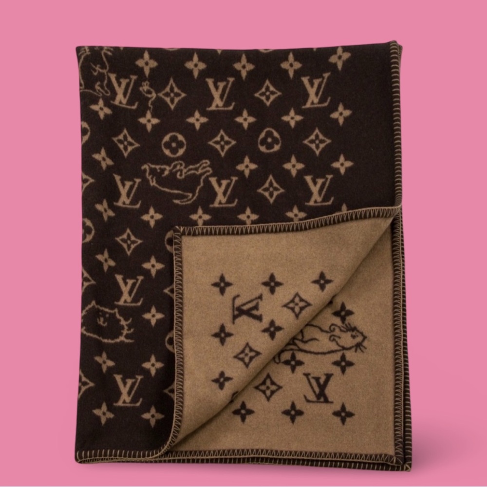 Louis Vuitton Wool Cashmere Catogram Small Blanket Brown